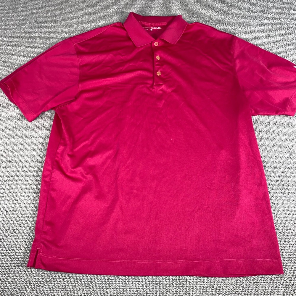Nike Golf Dri Fit Polo Shirt Mens Large Pink Short Sleeve Athletic Swoosh Logo